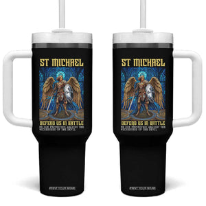 Saint Michael Prayer Defend Us In Battle Tumbler With Handle Religious Gift TS12 One Size: 40 oz Black Print Your Wear