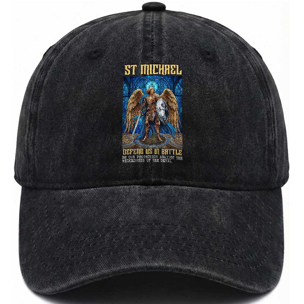 Saint Michael Prayer Defend Us In Battle Washed Cotton Baseball Cap Religious Gift TS12 Print Your Wear