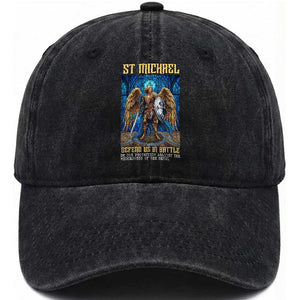 Saint Michael Prayer Defend Us In Battle Washed Cotton Baseball Cap Religious Gift TS12 Print Your Wear