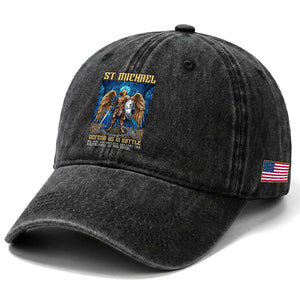 Saint Michael Prayer Defend Us In Battle Washed Cotton Baseball Cap Religious Gift TS12 Print Your Wear