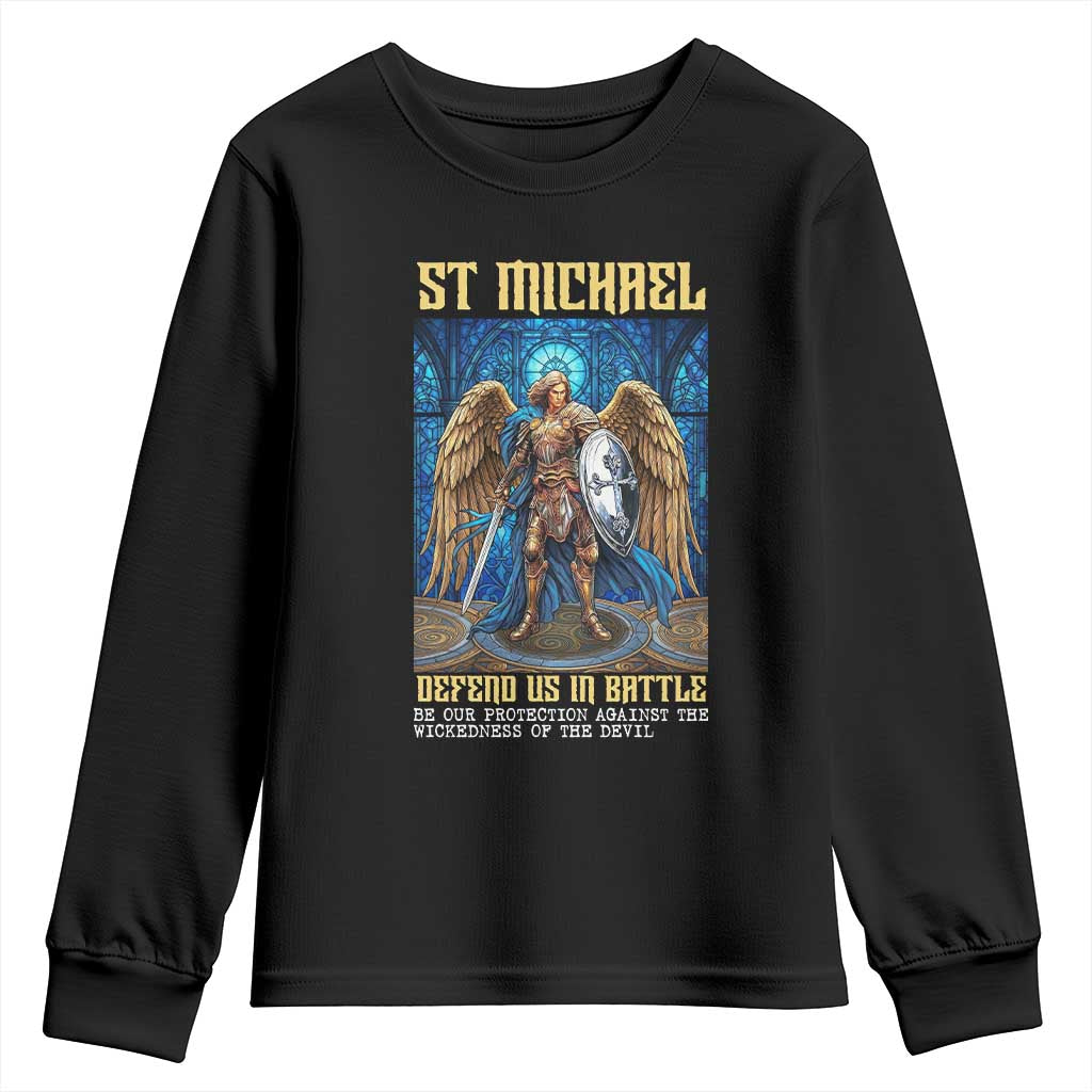 Saint Michael Prayer Defend Us In Battle Youth Sweatshirt Religious Gift TS12 Black Print Your Wear