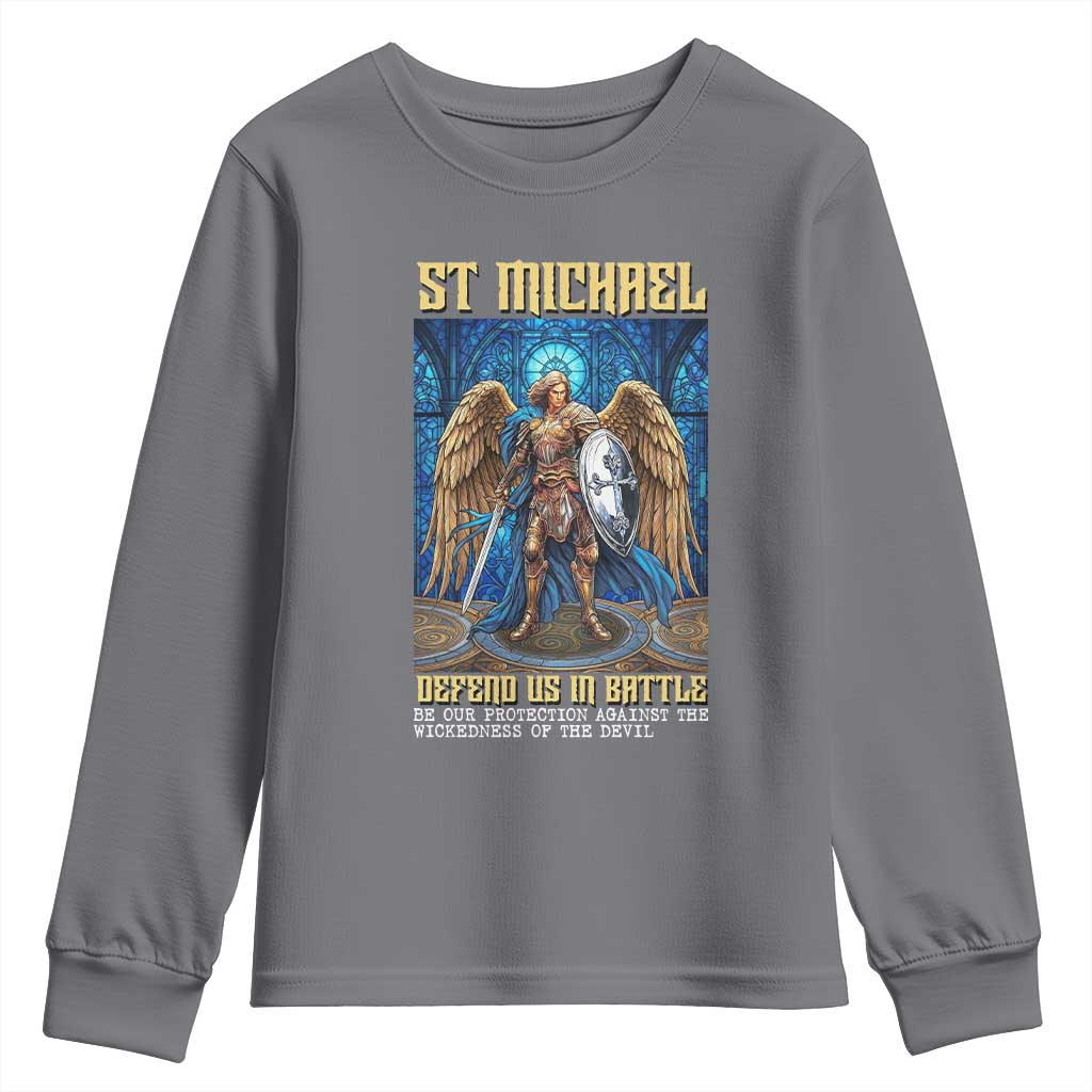 Saint Michael Prayer Defend Us In Battle Youth Sweatshirt Religious Gift TS12 Charcoal Print Your Wear