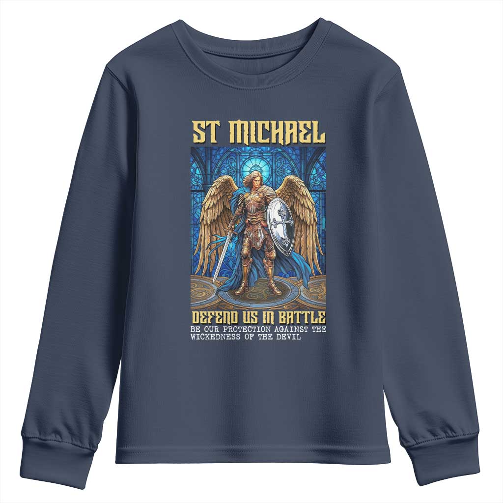 Saint Michael Prayer Defend Us In Battle Youth Sweatshirt Religious Gift TS12 Navy Print Your Wear