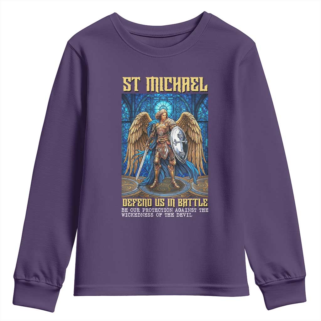 Saint Michael Prayer Defend Us In Battle Youth Sweatshirt Religious Gift TS12 Purple Print Your Wear