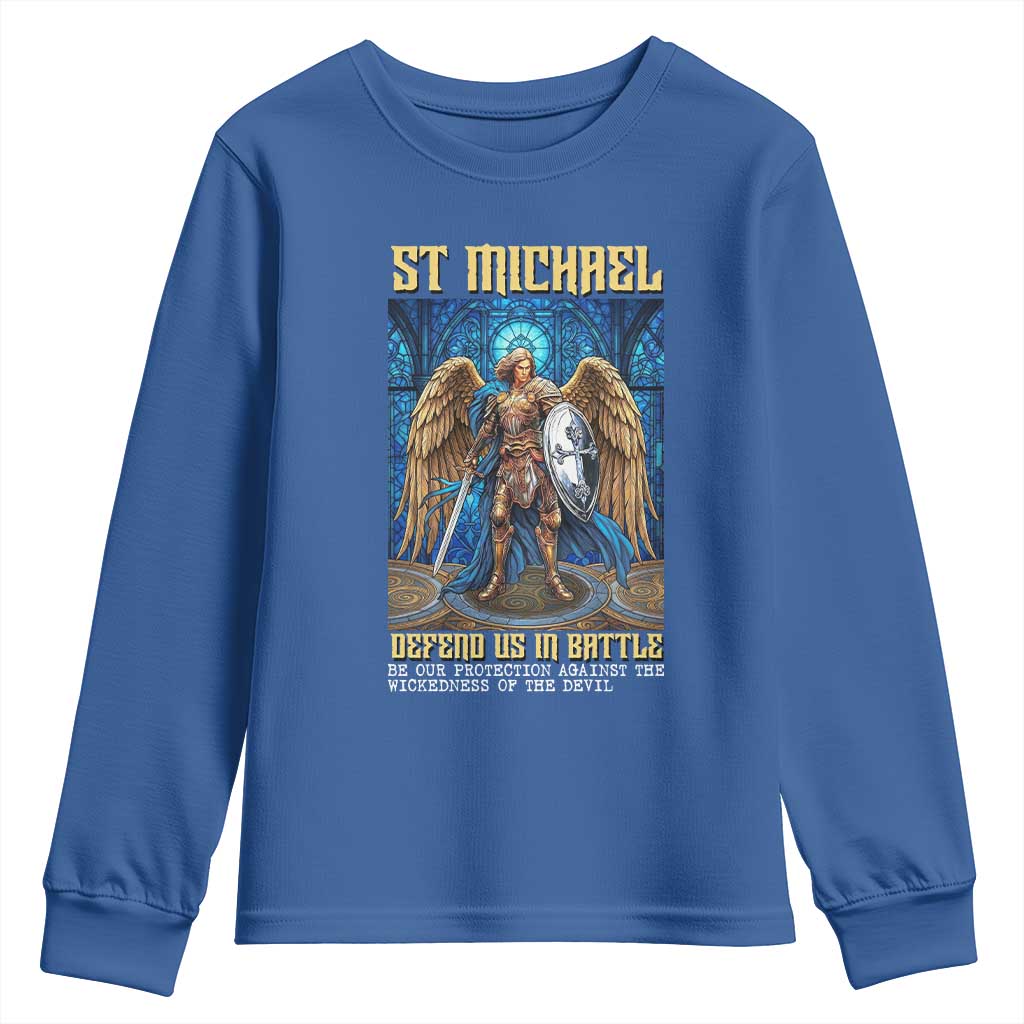 Saint Michael Prayer Defend Us In Battle Youth Sweatshirt Religious Gift TS12 Royal Blue Print Your Wear