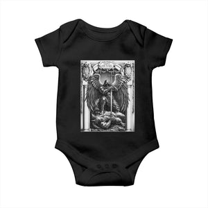 Saint Michael The Archangel Defeating Satan Baby Onesie Christian Faith Gift TS12 Black Print Your Wear