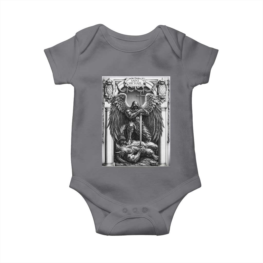 Saint Michael The Archangel Defeating Satan Baby Onesie Christian Faith Gift TS12 Charcoal Print Your Wear