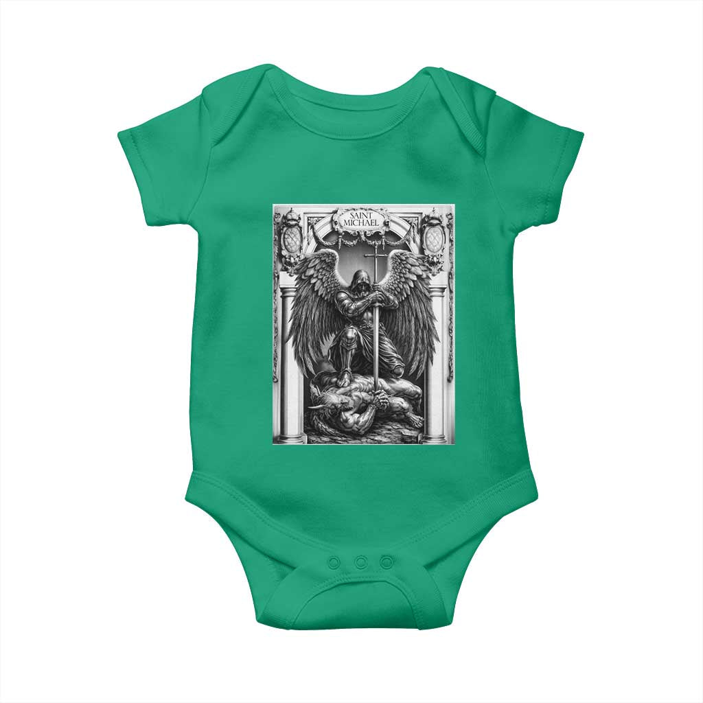 Saint Michael The Archangel Defeating Satan Baby Onesie Christian Faith Gift TS12 Irish Green Print Your Wear