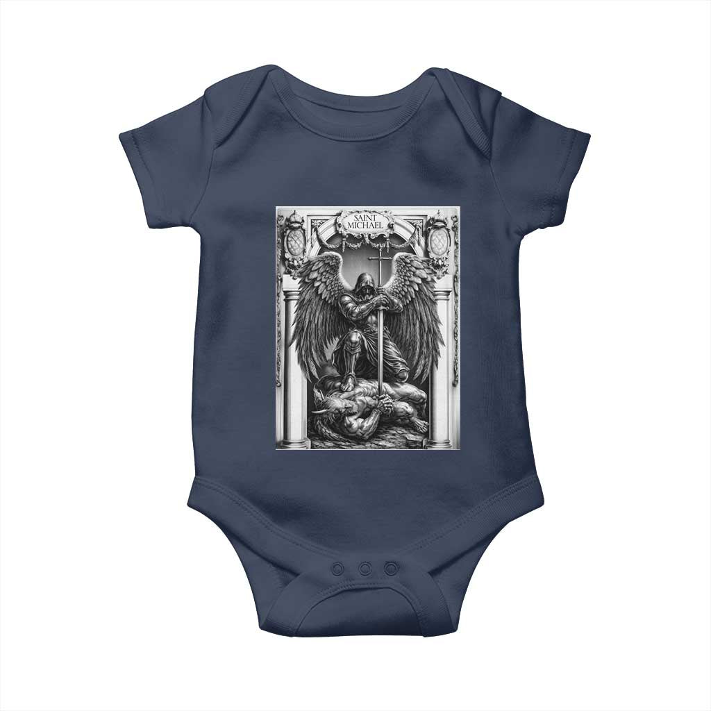 Saint Michael The Archangel Defeating Satan Baby Onesie Christian Faith Gift TS12 Navy Print Your Wear