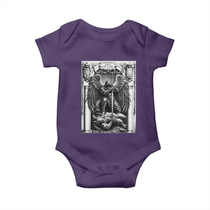 Saint Michael The Archangel Defeating Satan Baby Onesie Christian Faith Gift TS12 Purple Print Your Wear