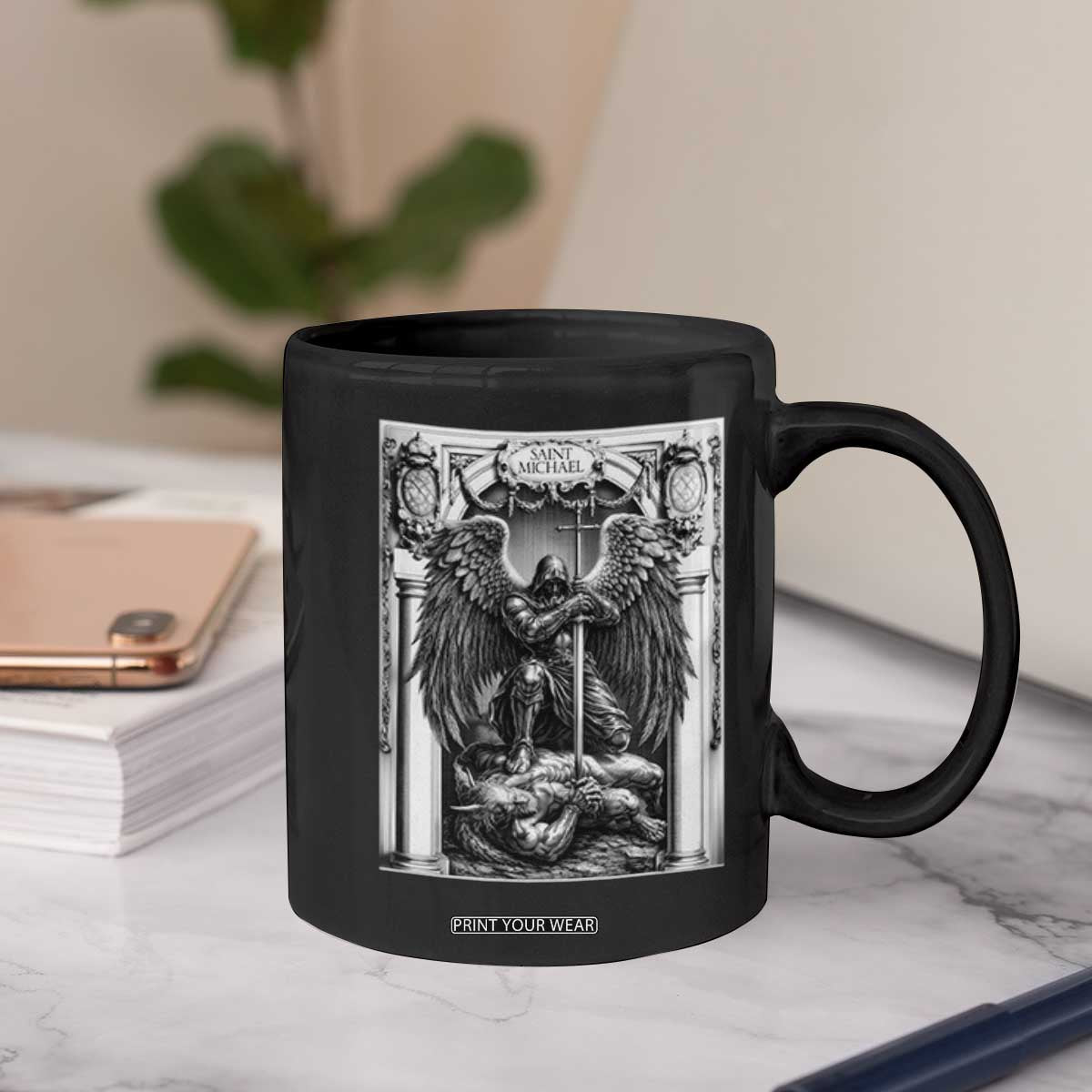 Saint Michael The Archangel Defeating Satan Coffee Mug Christian Faith Gift TS12 Print Your Wear