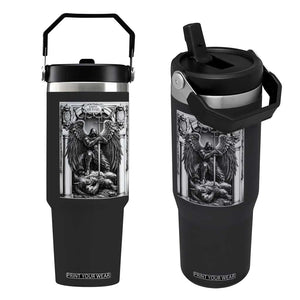 Saint Michael The Archangel Defeating Satan Flip Straw Tumbler Christian Faith Gift TS12 One Size: 30 oz Black Print Your Wear