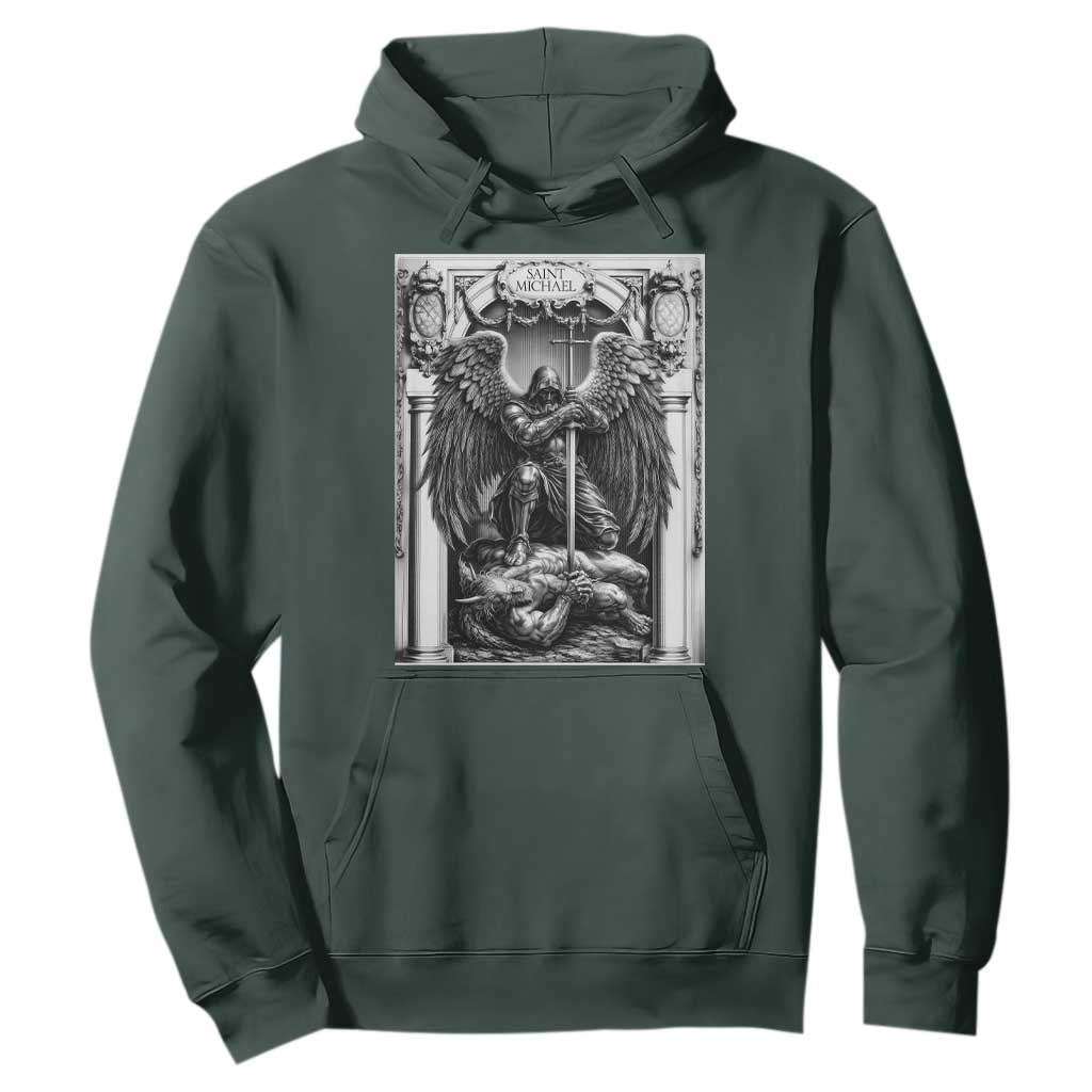 Saint Michael The Archangel Defeating Satan Hoodie Christian Faith Gift TS12 Dark Forest Green Print Your Wear