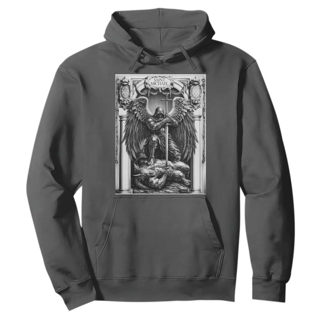 Saint Michael The Archangel Defeating Satan Hoodie Christian Faith Gift TS12 Dark Heather Print Your Wear