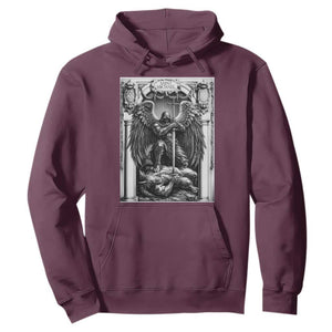 Saint Michael The Archangel Defeating Satan Hoodie Christian Faith Gift TS12 Maroon Print Your Wear