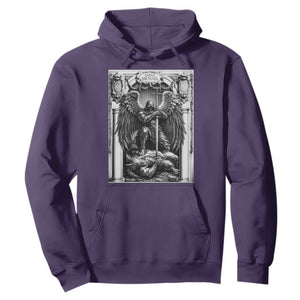 Saint Michael The Archangel Defeating Satan Hoodie Christian Faith Gift TS12 Purple Print Your Wear