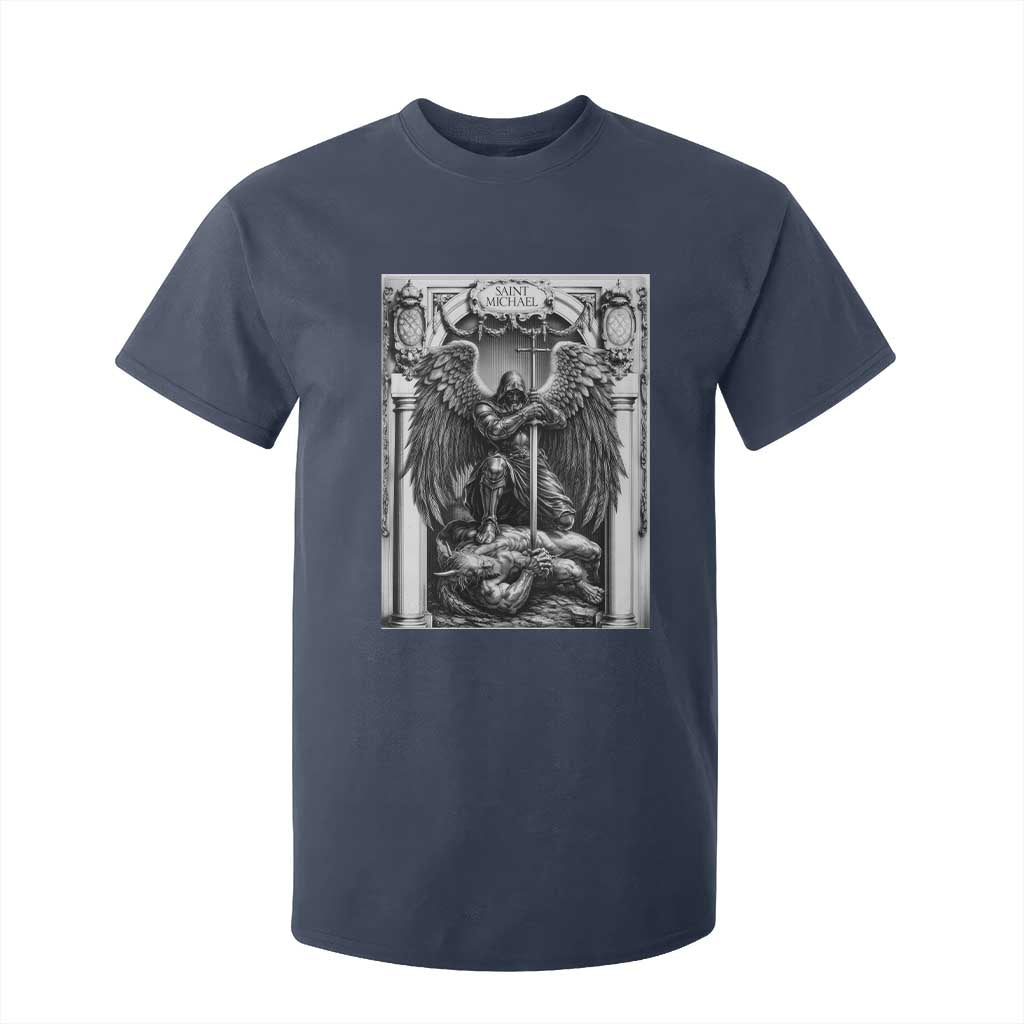 Saint Michael The Archangel Defeating Satan T Shirt For Kid Christian Faith Gift TS12 Navy Print Your Wear