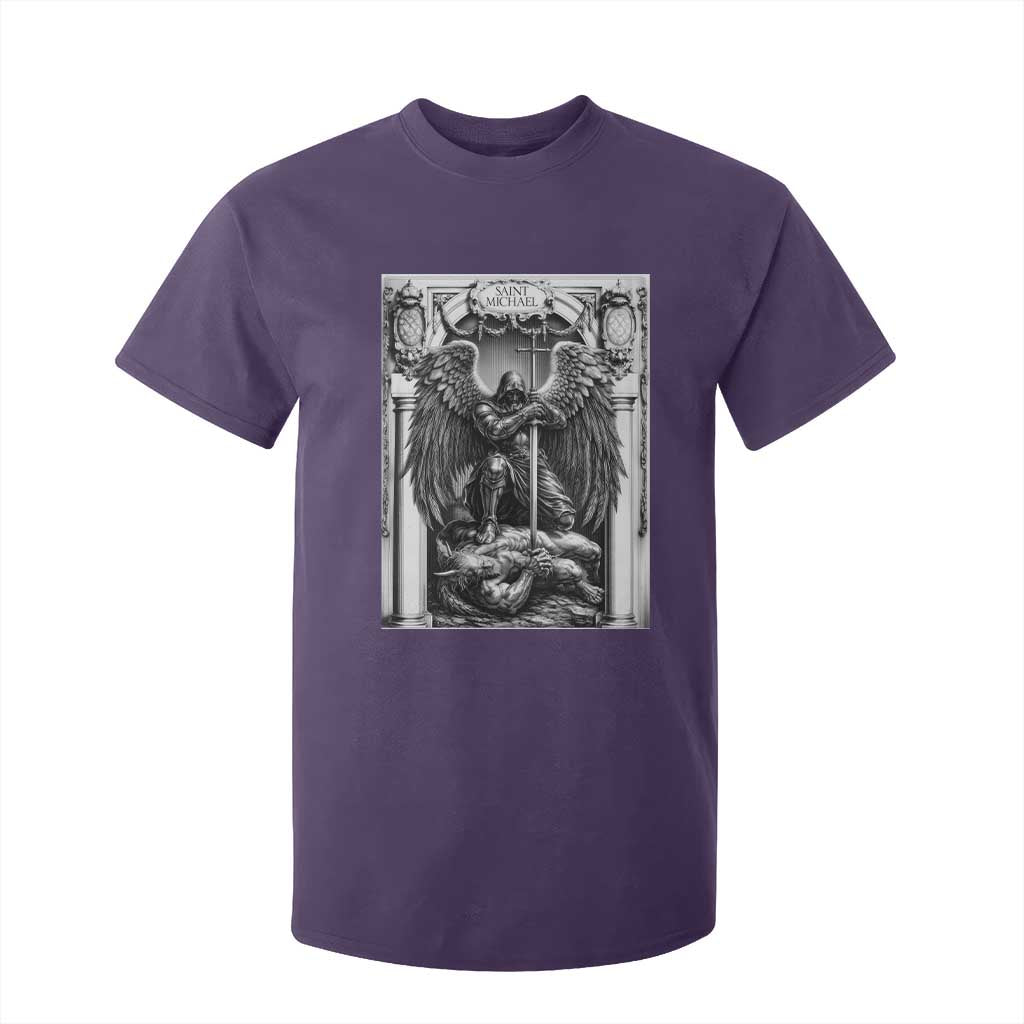 Saint Michael The Archangel Defeating Satan T Shirt For Kid Christian Faith Gift TS12 Purple Print Your Wear