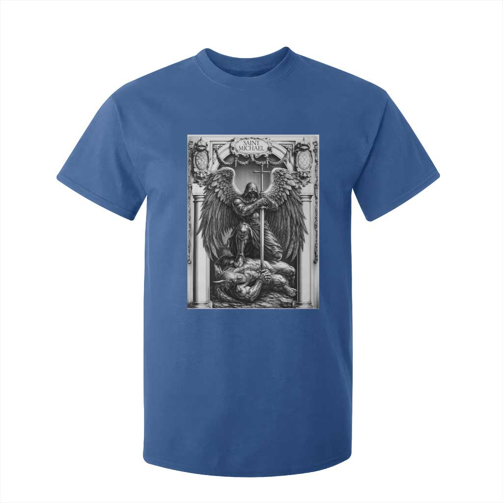 Saint Michael The Archangel Defeating Satan T Shirt For Kid Christian Faith Gift TS12 Royal Blue Print Your Wear