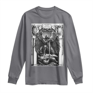 Saint Michael The Archangel Defeating Satan Long Sleeve Shirt Christian Faith Gift TS12 Charcoal Print Your Wear