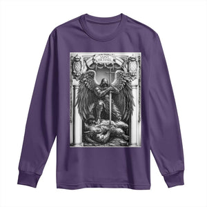 Saint Michael The Archangel Defeating Satan Long Sleeve Shirt Christian Faith Gift TS12 Purple Print Your Wear