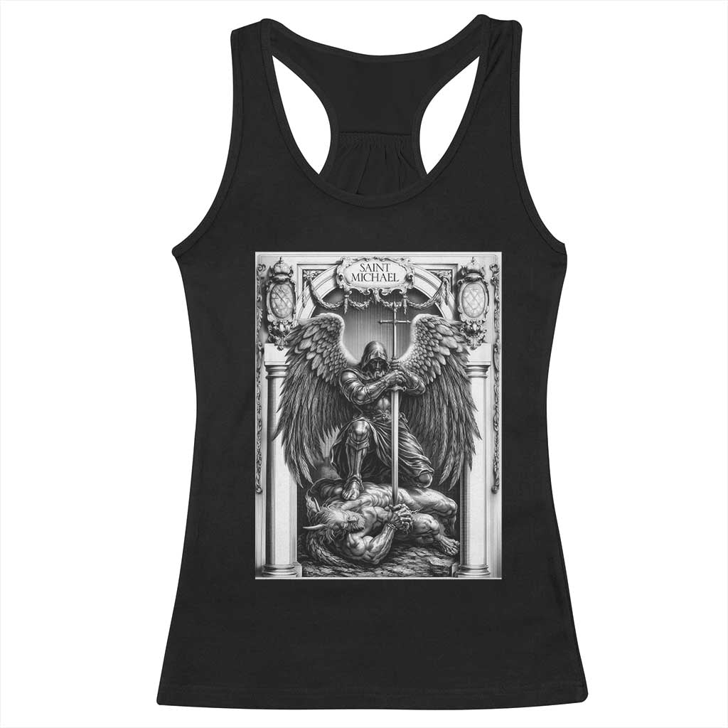 Saint Michael The Archangel Defeating Satan Racerback Tank Top Christian Faith Gift TS12 Black Print Your Wear