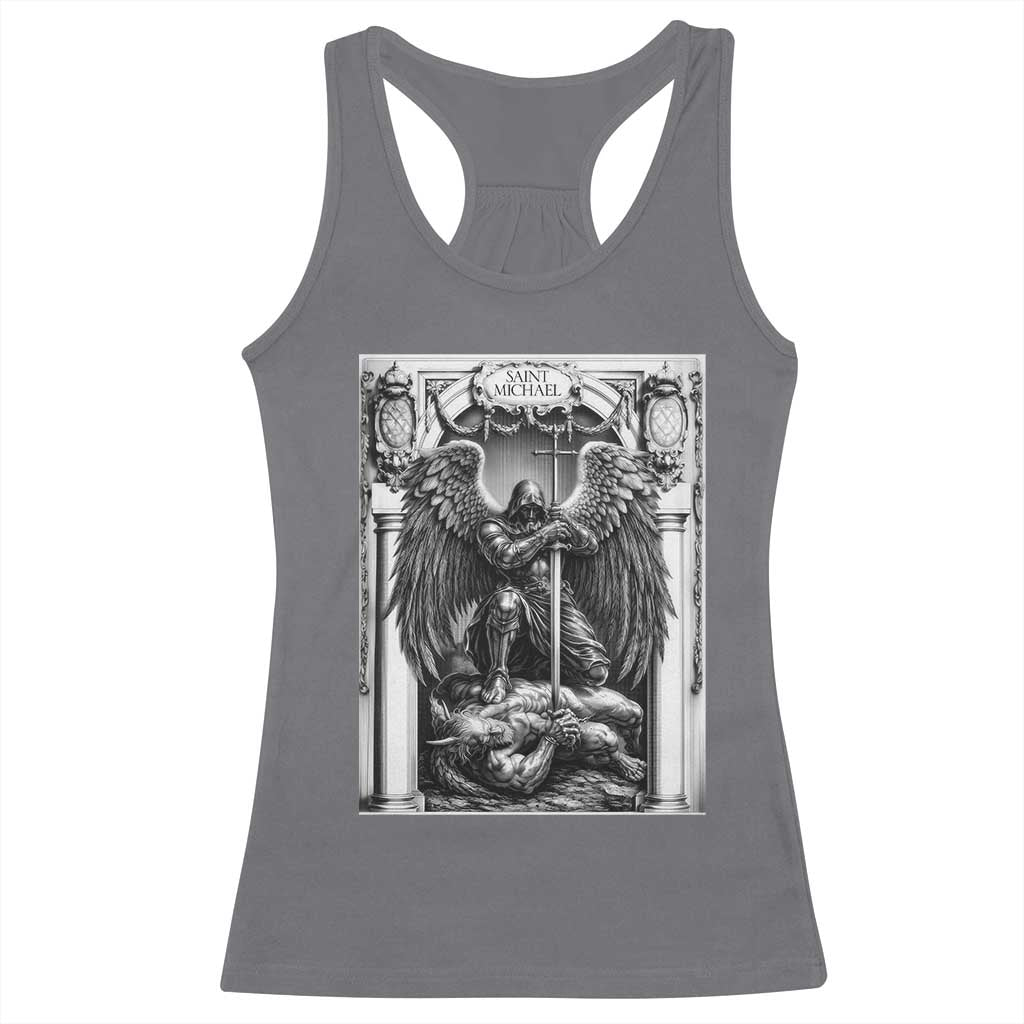 Saint Michael The Archangel Defeating Satan Racerback Tank Top Christian Faith Gift TS12 Charcoal Print Your Wear