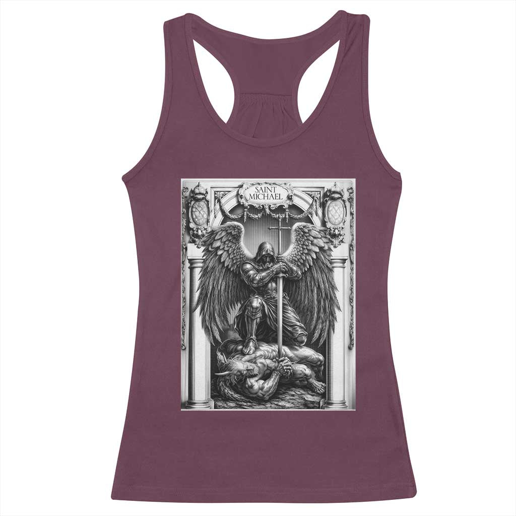Saint Michael The Archangel Defeating Satan Racerback Tank Top Christian Faith Gift TS12 Maroon Print Your Wear