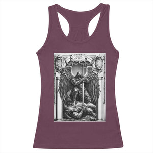 Saint Michael The Archangel Defeating Satan Racerback Tank Top Christian Faith Gift TS12 Maroon Print Your Wear