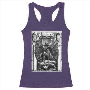 Saint Michael The Archangel Defeating Satan Racerback Tank Top Christian Faith Gift TS12 Purple Print Your Wear