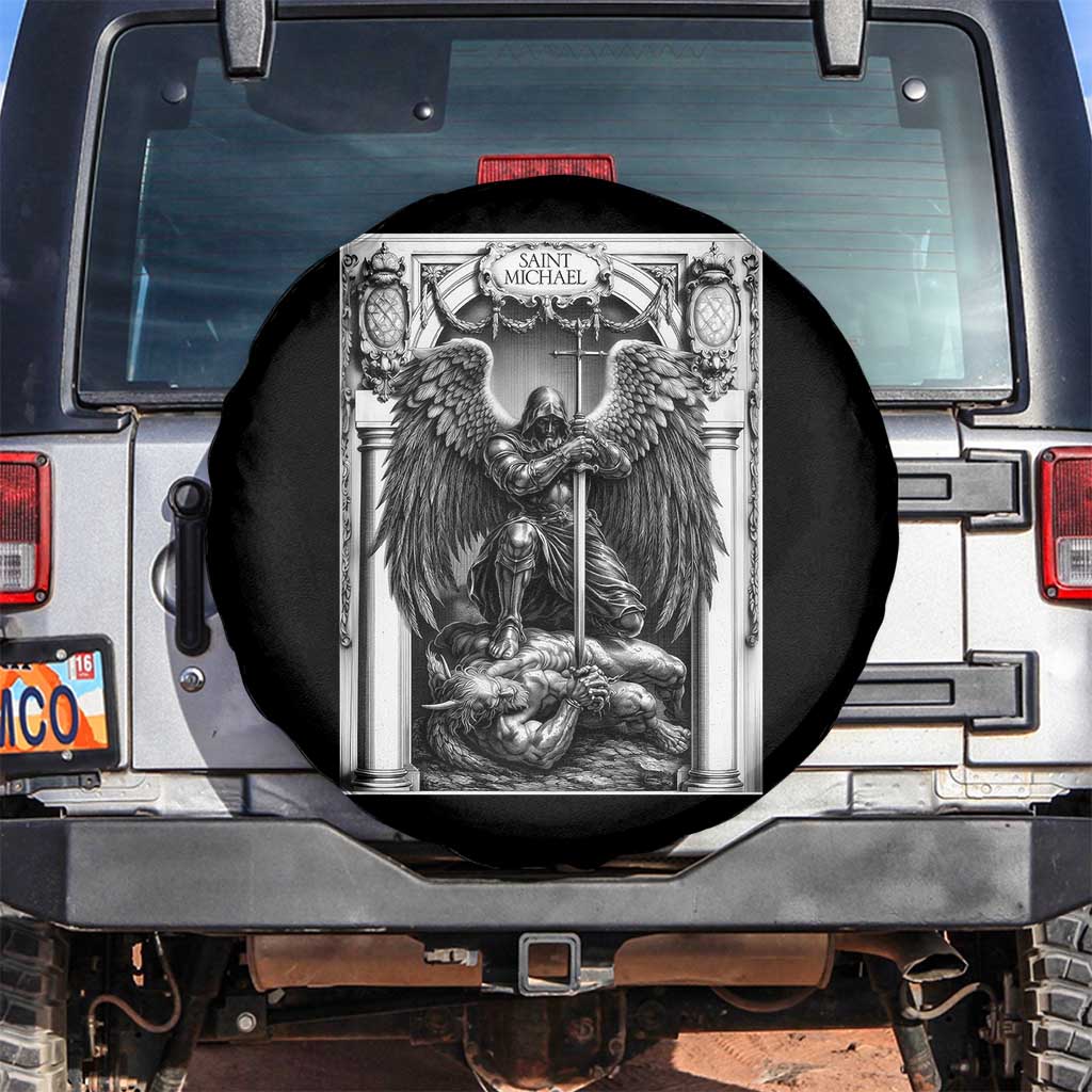 Saint Michael The Archangel Defeating Satan Spare Tire Cover Christian Faith Gift TS12 No hole Black Print Your Wear