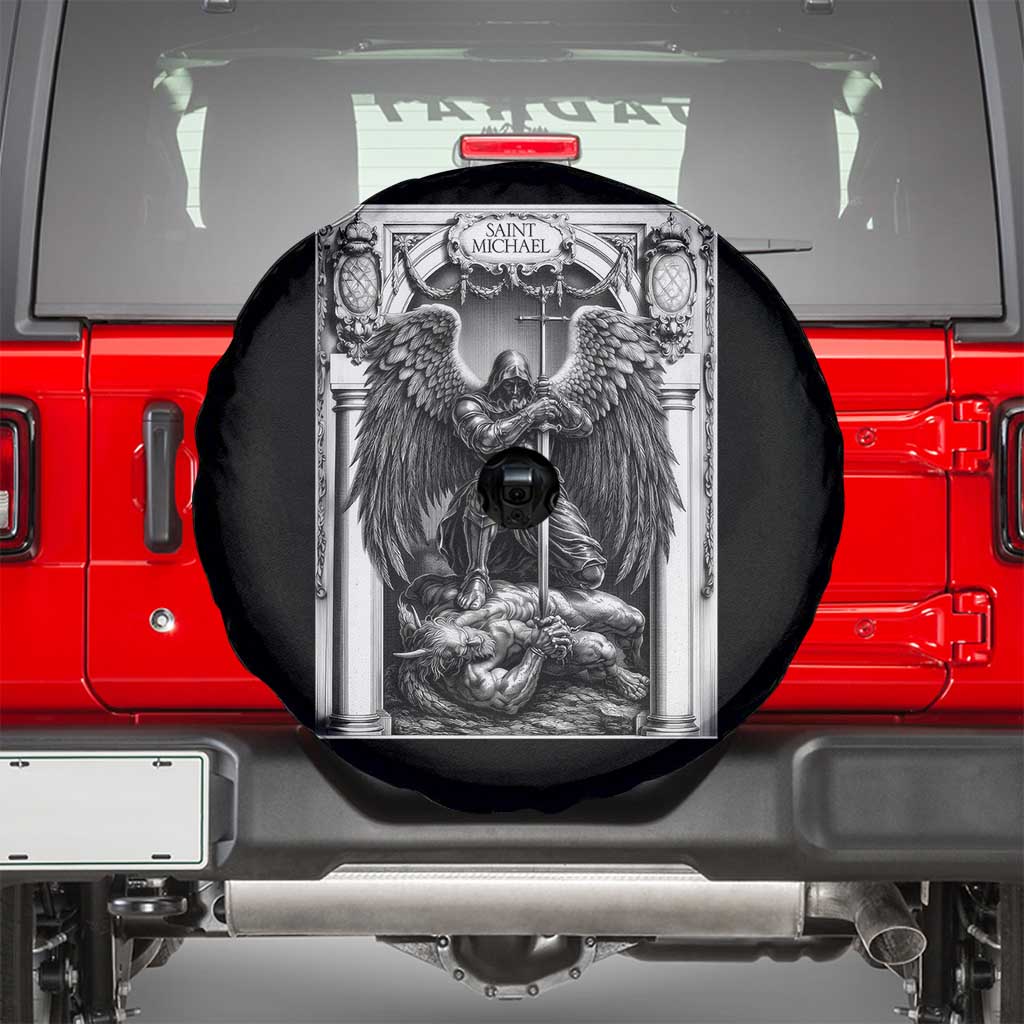 Saint Michael The Archangel Defeating Satan Spare Tire Cover Christian Faith Gift TS12 Black Print Your Wear