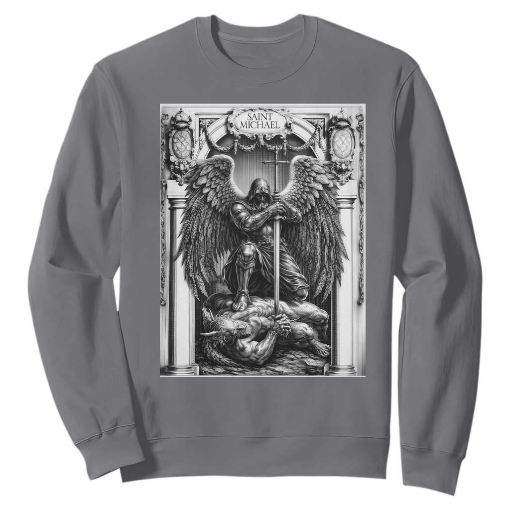 Saint Michael The Archangel Defeating Satan Sweatshirt Christian Faith Gift TS12 Charcoal Print Your Wear