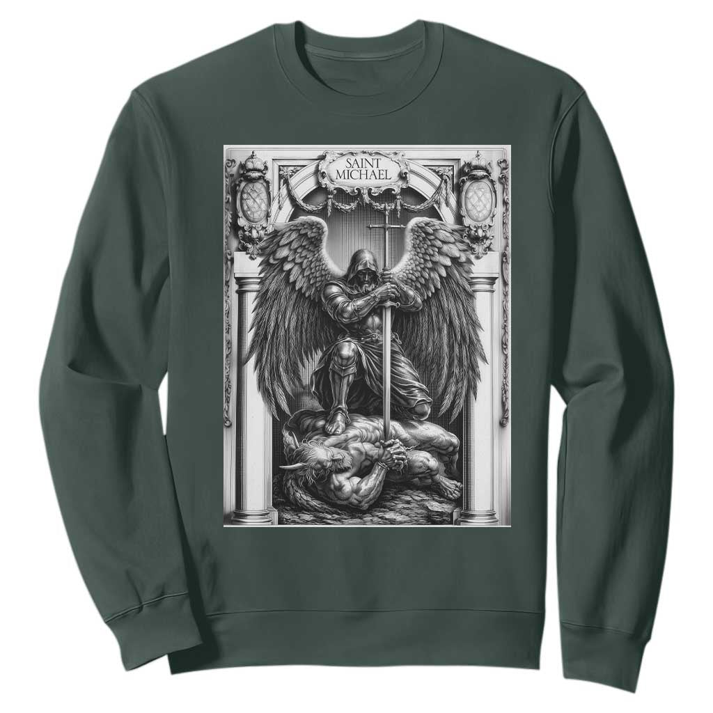 Saint Michael The Archangel Defeating Satan Sweatshirt Christian Faith Gift TS12 Dark Forest Green Print Your Wear