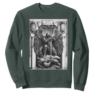 Saint Michael The Archangel Defeating Satan Sweatshirt Christian Faith Gift TS12 Dark Forest Green Print Your Wear