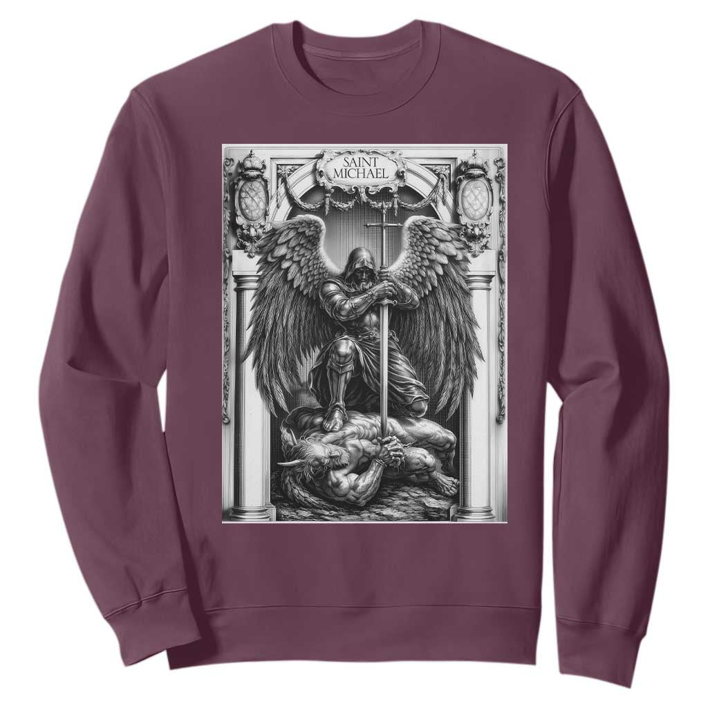 Saint Michael The Archangel Defeating Satan Sweatshirt Christian Faith Gift TS12 Maroon Print Your Wear