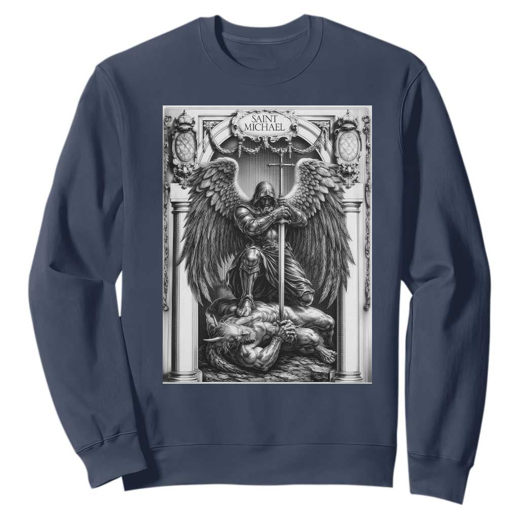 Saint Michael The Archangel Defeating Satan Sweatshirt Christian Faith Gift TS12 Navy Print Your Wear