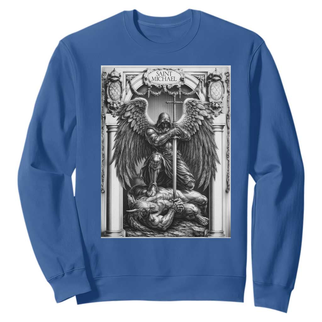 Saint Michael The Archangel Defeating Satan Sweatshirt Christian Faith Gift TS12 Royal Blue Print Your Wear
