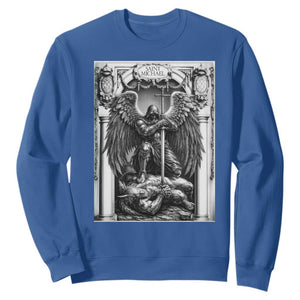 Saint Michael The Archangel Defeating Satan Sweatshirt Christian Faith Gift TS12 Royal Blue Print Your Wear