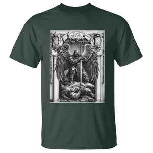 Saint Michael The Archangel Defeating Satan T Shirt Christian Faith Gift TS12 Dark Forest Green Print Your Wear