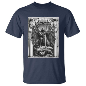 Saint Michael The Archangel Defeating Satan T Shirt Christian Faith Gift TS12 Navy Print Your Wear