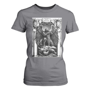 Saint Michael The Archangel Defeating Satan T Shirt For Women Christian Faith Gift TS12 Charcoal Print Your Wear