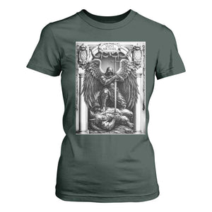 Saint Michael The Archangel Defeating Satan T Shirt For Women Christian Faith Gift TS12 Dark Forest Green Print Your Wear