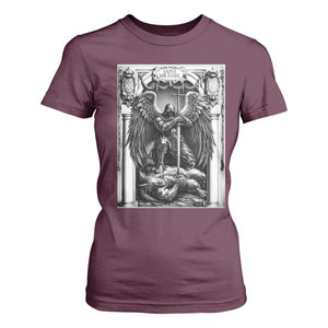 Saint Michael The Archangel Defeating Satan T Shirt For Women Christian Faith Gift TS12 Maroon Print Your Wear