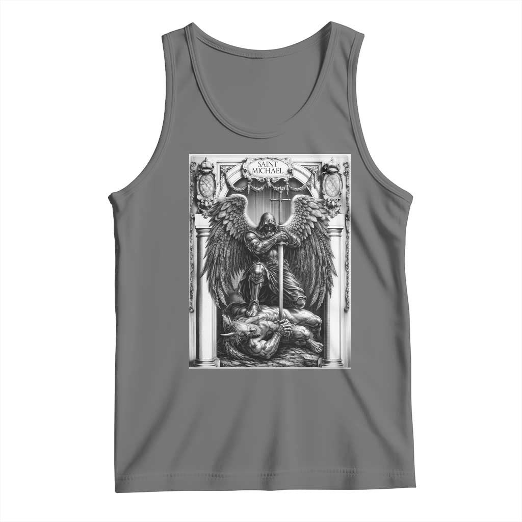 Saint Michael The Archangel Defeating Satan Tank Top Christian Faith Gift TS12 Black Heather Print Your Wear