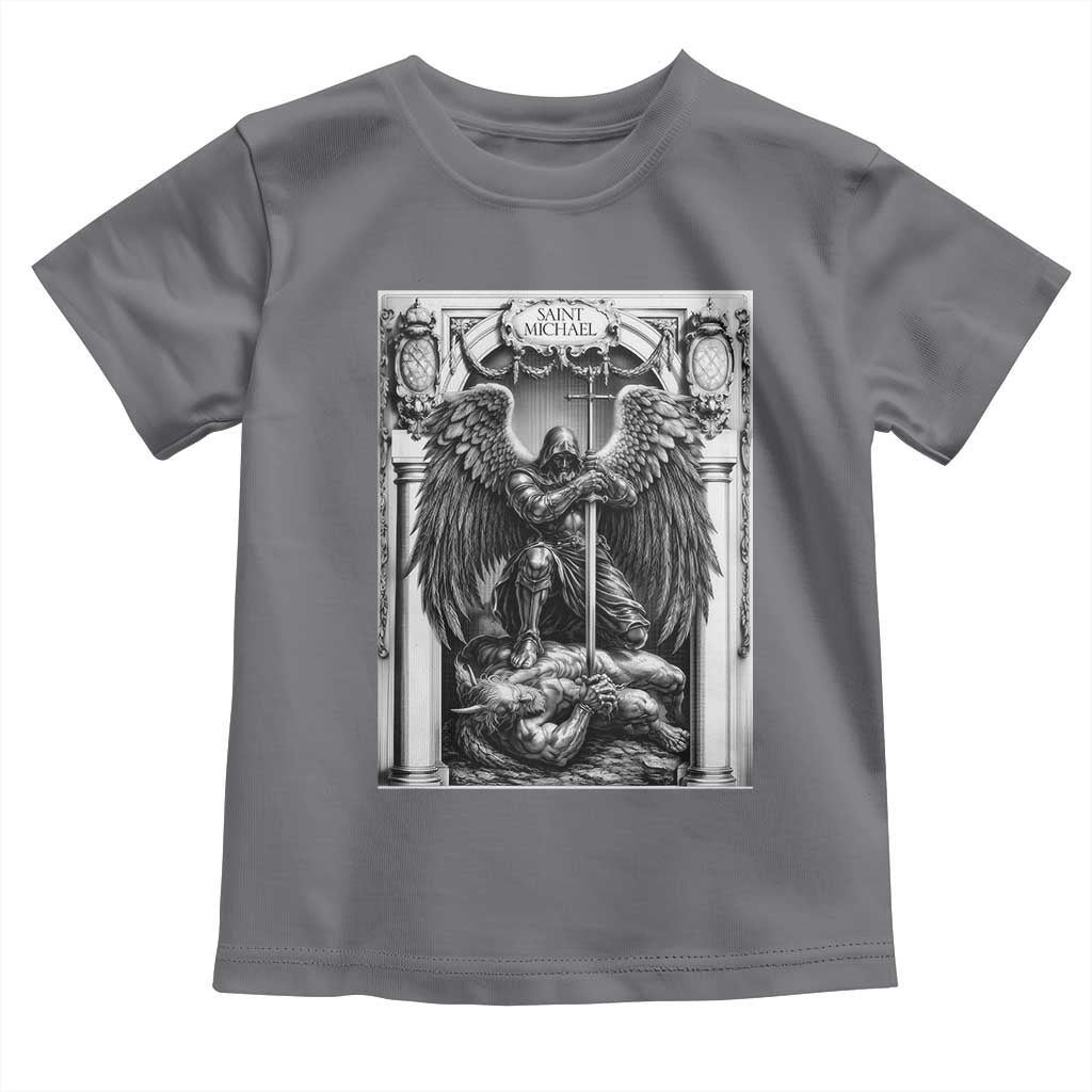 Saint Michael The Archangel Defeating Satan Toddler T Shirt Christian Faith Gift TS12 Charcoal Print Your Wear