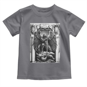 Saint Michael The Archangel Defeating Satan Toddler T Shirt Christian Faith Gift TS12 Charcoal Print Your Wear
