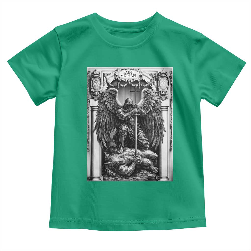 Saint Michael The Archangel Defeating Satan Toddler T Shirt Christian Faith Gift TS12 Irish Green Print Your Wear
