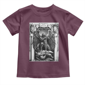 Saint Michael The Archangel Defeating Satan Toddler T Shirt Christian Faith Gift TS12 Maroon Print Your Wear