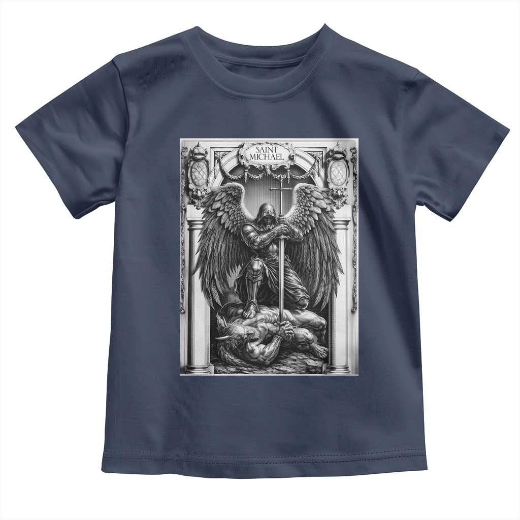 Saint Michael The Archangel Defeating Satan Toddler T Shirt Christian Faith Gift TS12 Navy Print Your Wear